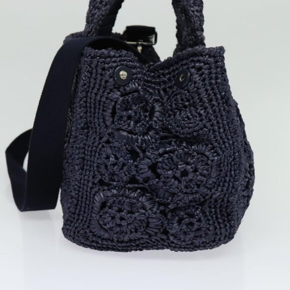 PRADA Canapa PM Hand Bag Raffia Navy Auth am8832 - Picture 5 of 16